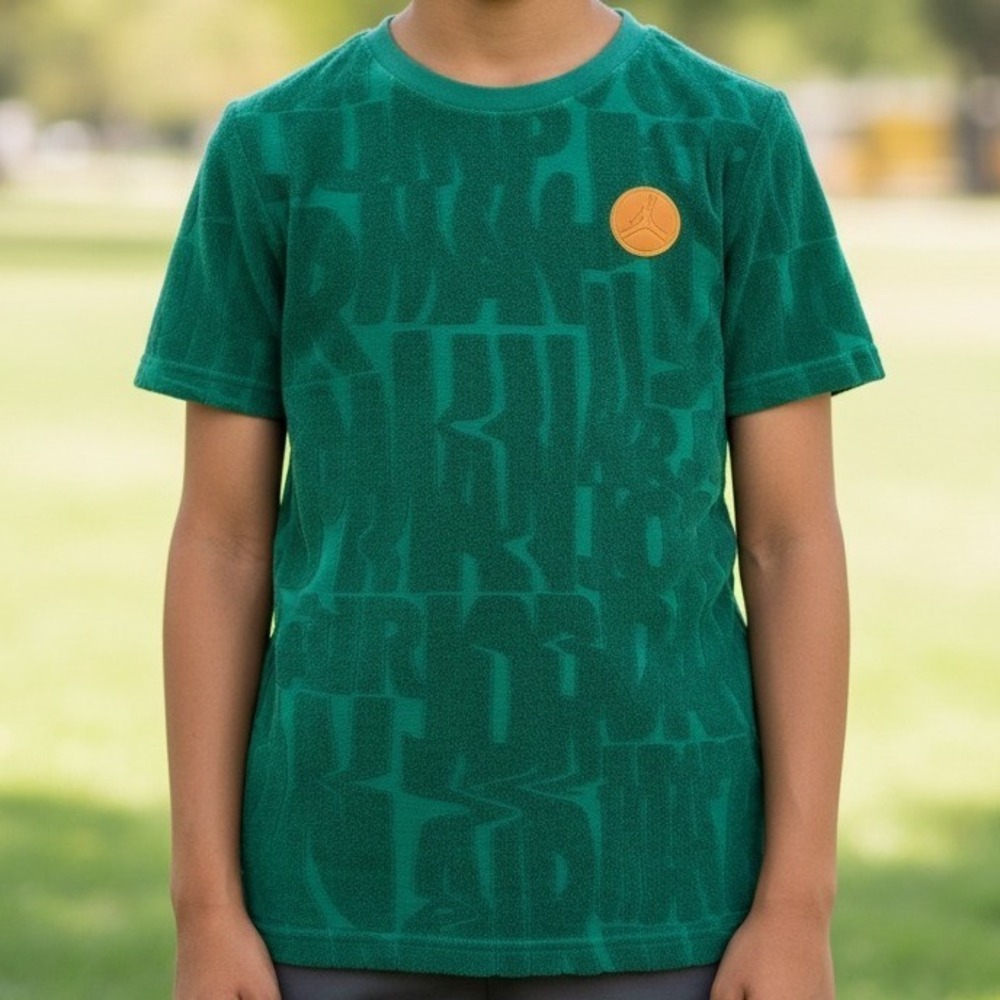Jordan‎ Kids Green Terry Towel All Over Print Graphic T Shirt Size M 10 12 Years